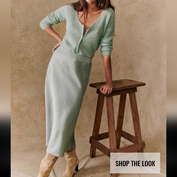 Sezane Sandy Midi Skirt in Sea Green - Picture 2 of 9